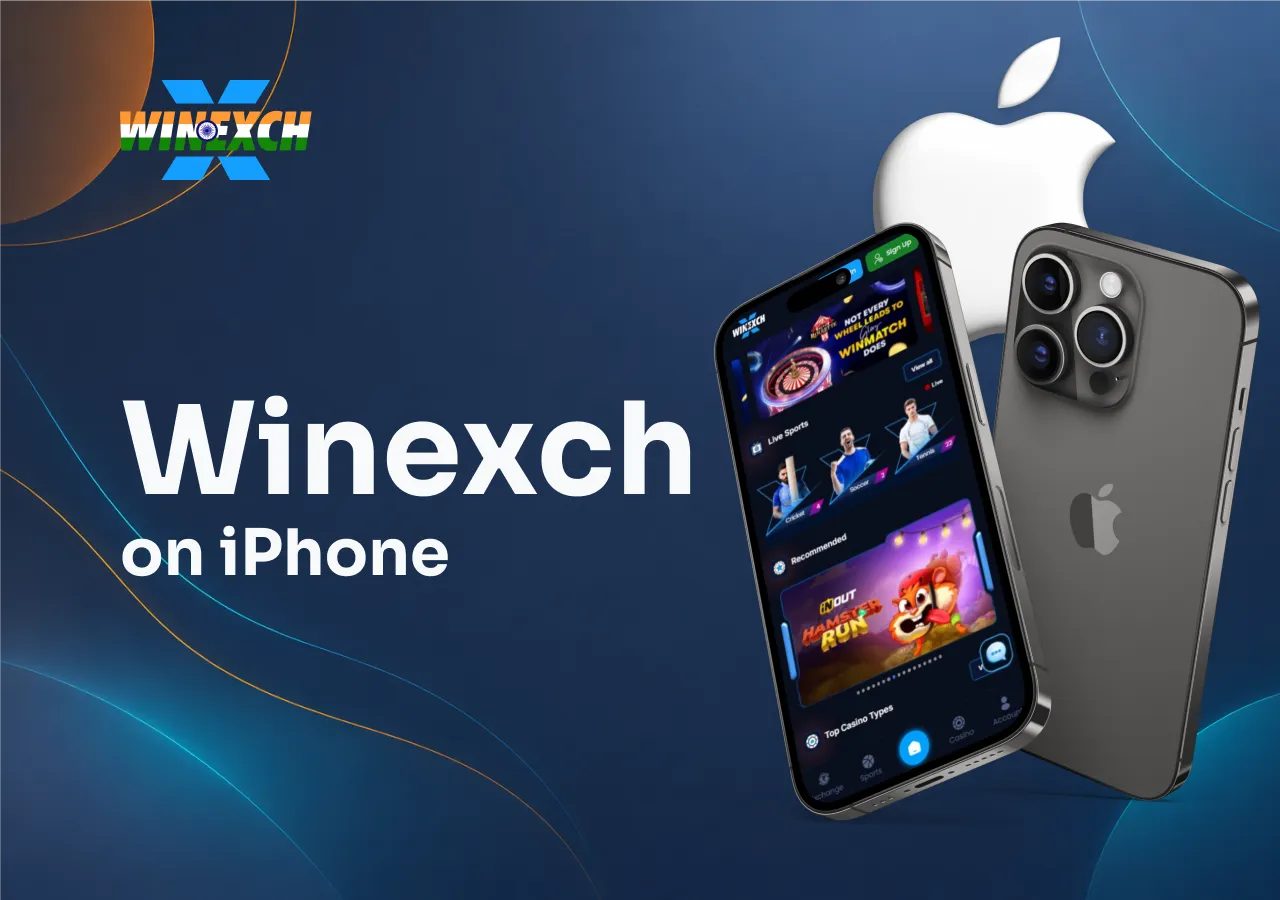 Android phone displaying the Winexch home screen beside the Android logo.